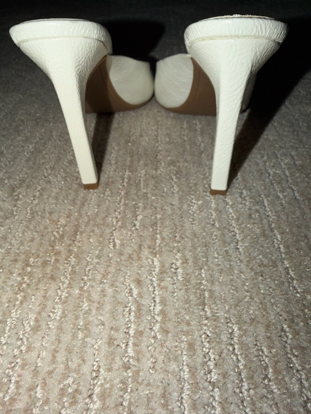 DKNY White Square-Toe Slide Heels with Metallic Trim - Picture 3 of 6